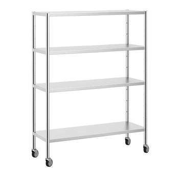 Półka ze stali nierdzewnej PREMIUM - 1400x490 mm - z 4 półkami (REGULOWANY) - włącznie z 4 kółkami - Prime Gastro