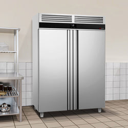 Szafa mroźnicza ze stali nierdzewnej PREMIUM - GN 2/1 - 1400L - 1400x810mm - 2 drzwi - chłodzenie wentylowane; samozamykające drzwi
