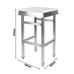 Kloc masarski z polietylenu (PE 500) - 500x500x80mm - z podstawą ze stali nierdzewnej