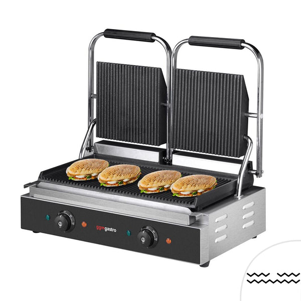 Grill kontaktowy - 3,6 kW - Ryflowana górna i dolna część - Powierzchnia grilla: 485x235 mm