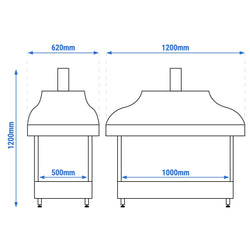 Miedziany grill na węgiel drzewny - 1200 mm - z szybą