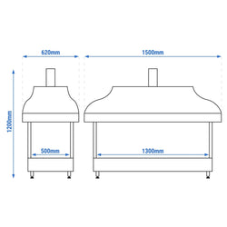Miedziany grill na węgiel drzewny - 1500 mm - z szybą