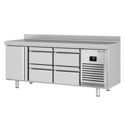 Stół chłodniczy PREMIUM PLUS - 1960x600mm - 385L - z 1 drzwiami - z 4 szufladami - z rantem - na rynek PL