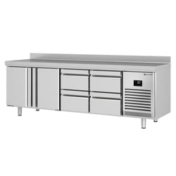 Stół chłodniczy PREMIUM PLUS - 2452x600mm - 510L - z 2 drzwiami - z 4 szufladami - z rantem