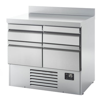 Stół chłodniczy PREMIUM PLUS - 980x700 mm - z 4 szufladami & z panelem tylnym - Prime Gastro