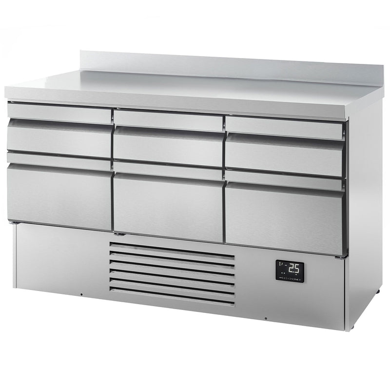Stół chłodniczy Premium PLUS – 1460 x 700 mm – z 6 szufladami – z rantem