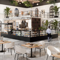 Witryna ekspozycyjna na ciasta MADRID - 1500 mm - z oświetleniem LED, kurtyną & 2 półkami - Czarna matowa