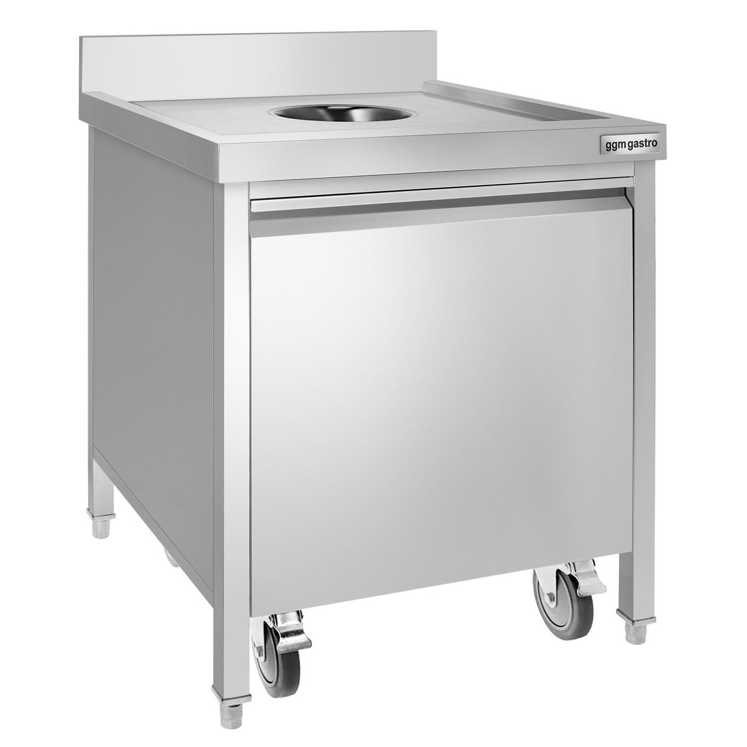 Kosz na śmieci - 50 litrów - z pojemnikiem na kółkach - otwór do wrzucania śmieci i wysuwana przednia część - stal nierdzewna - Prime Gastro