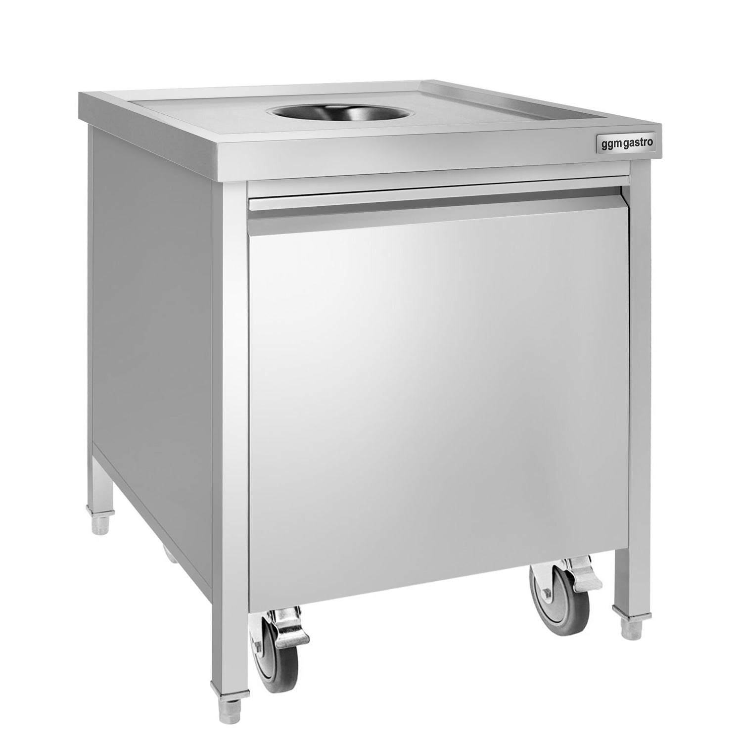 Kosz na śmieci - 50 litrów - z pojemnikiem na kółkach - otwór do wrzucania śmieci i wysuwana przednia część - stal nierdzewna - Prime Gastro