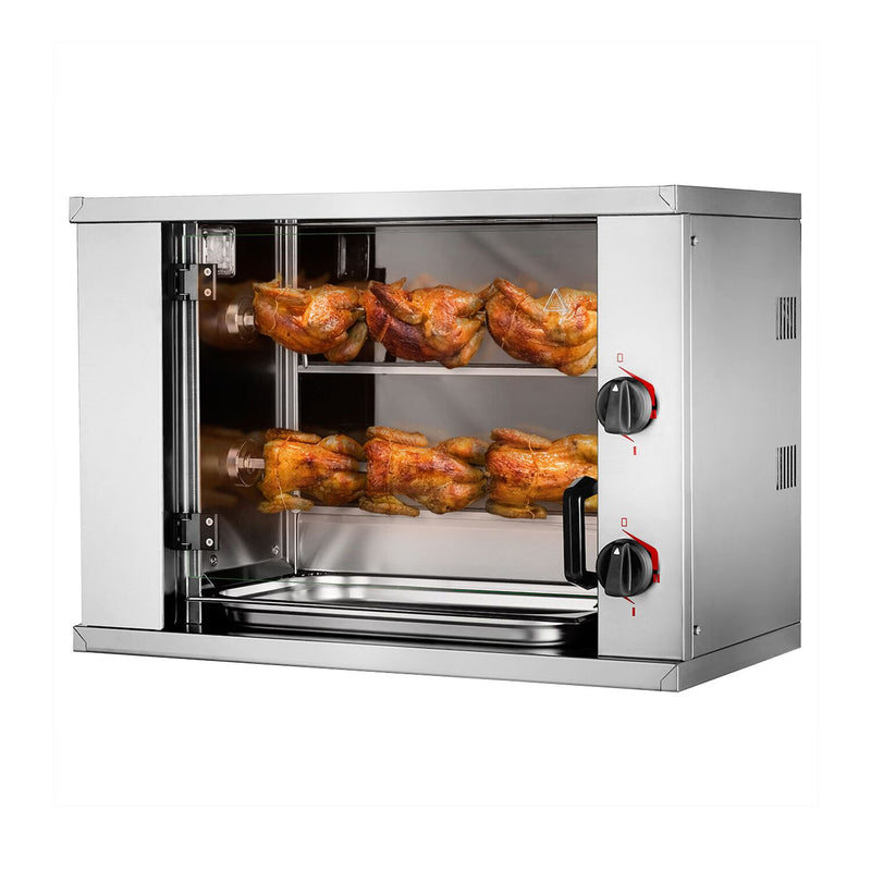 Elektryczny mini grill do kurczaka - 4,4 kW - z 2 szpikulcami dla maksymalnie 6 kurczaków