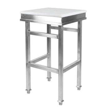 Kloc masarski z polietylenu (PE 500) - 500x500x80mm - z podstawą ze stali nierdzewnej