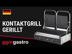 Grill kontaktowy / grill do hamburgerów – 3,6 kW – opiekanie od góry i od dołu – powierzchnia grillowania: 485 x 235 mm – czarny