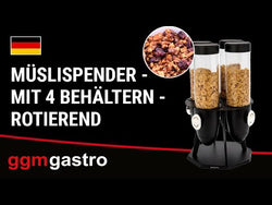 Muesli &amp; cornflakes dispenser - quadruple - rotatable - Ø 120 mm - silver - rotatable dispenser