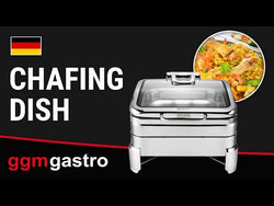 Chafing dish / Podgrzewacz bufetowy ze stali nierdzewnej - 5,5 litra - GN 2/3 - ze szklaną pokrywą z miękkim zamknięciem