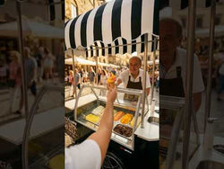 Ice Cream Trolley - 2146 mm - with sink &amp; round ice cream counter - for 9x5 litre ice cream containers