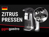 Commercial Electric Citrus Juicer - 570W - 14.5kg - with press arm, interchangeable cones, dishwasher-safe parts - White (Double)