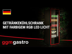Szafa chłodnicza przeszklona - 550L - 670mm - 1-drzwiowa, drzwi skrzydłowe, drzwi szklane - oświetlenie LED RGB - cyfrowy wyświetlacz temperatury - Czarna - Dla PL - 1–7°C