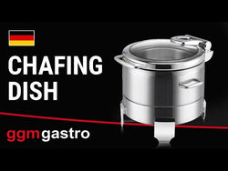Chafing dish / Podgrzewacz bufetowy ze stali nierdzewnej - 8,9 litra - okrągła - ze szklaną pokrywą z miękkim zamknięciem