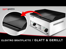 Płyta grillowa elektryczna - 4,4kW - Gładko-ryflowana - Powierzchnia: 600x335mm - nastawna