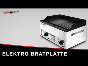 Elektryczna płyta grillowa – 4,4 kW – gładka i rowkowana – powierzchnia grillowania: 600 x 335 mm