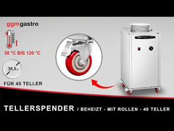 Podajnik talerzy - podgrzewany - 1kW - z kółkami - 40 Talerz - do Ø305mm