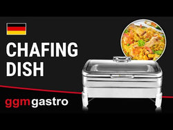 Chafing dish / Podgrzewacz bufetowy ze stali nierdzewnej - 11,2 litra - GN 1/1 - ze szklaną pokrywą z miękkim zamknięciem