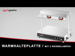 Płyta grzewcza bufetowa - ze stali nierdzewnej - 2x GN 1/1 - 1kW - z 2 lampami na podczerwień - z osłoną szklaną