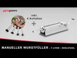 Ręczna nadziewarka do kiełbas - 5l - stal nierdzewna - pozioma - w zestawie: 4 lejki