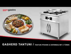 Kuchnia gazowa - 24kW - 1 palnik - z tantuni patelnią i podstawką z 2 drzwiami