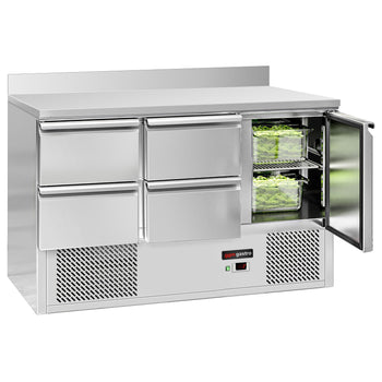 Stół chłodniczy ECO - 1370x700 mm - z 1 drzwiami & 4 szufladami & z panelem tylnym - Prime Gastro