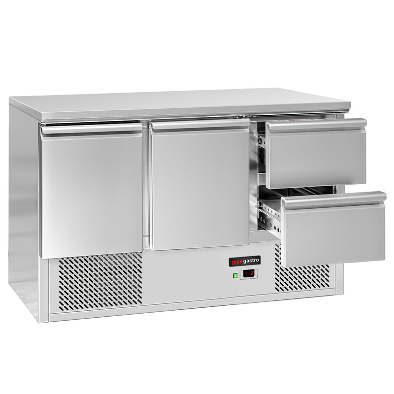 Stół chłodniczy ECO – 1370 x 700 mm – z 2 drzwiami i 2 szufladami – czarny panel przedni