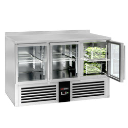 Stół chłodniczy PREMIUM - 1370x700 mm - 3 szklane drzwi & panel tylny
