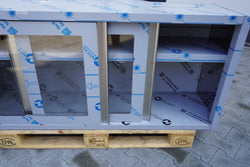 Szafka ścienna ze stali nierdzewnej - 1400x400 mm - z przesuwanymi szklanymi drzwiami - 650 mm wysokości